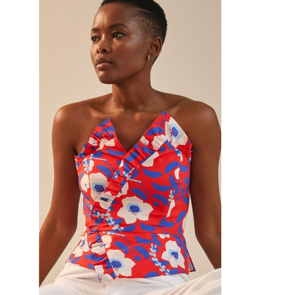 Anthropologie Strapless Floral Ruffle Top